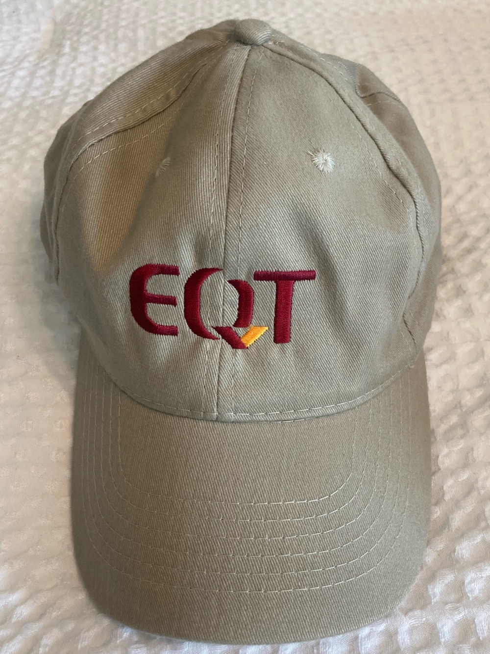 EQT Embroidered Baseball Cap - Khaki with Maroon & Orange Logo